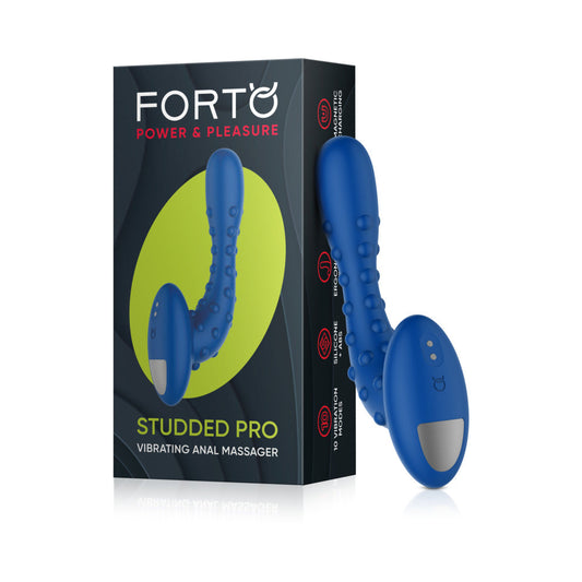 Forto Studded Pro Rechargeable Silicone Vibrating Anal Massager Blue - Red Garter