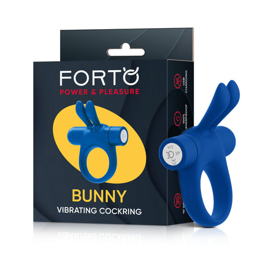 Forto Bunny Rechargeable Silicone Vibrating Cockring with Stimulating Ears Blue - Red Garter