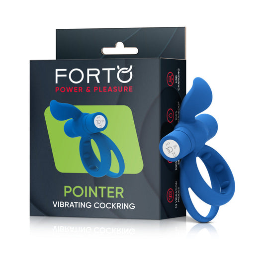 Forto Pointer Rechargeable Silicone Vibrating Dual Cockring with External Stimulator Blue - Red Garter