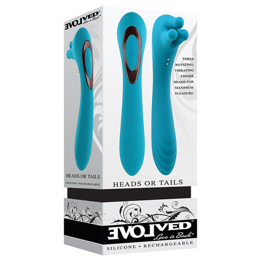 Evolved Heads or Tails Rechargeable Silicone Vibrator Teal - Red Garter