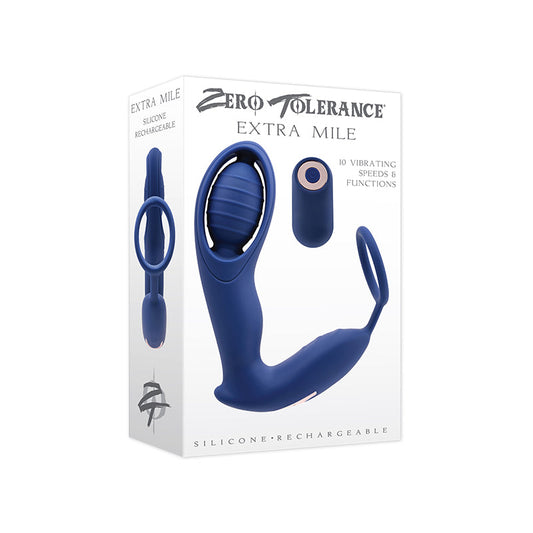 Zero Tolerance Extra Mile Vibrating Prostate Massager with C-Ring Blue - Red Garter