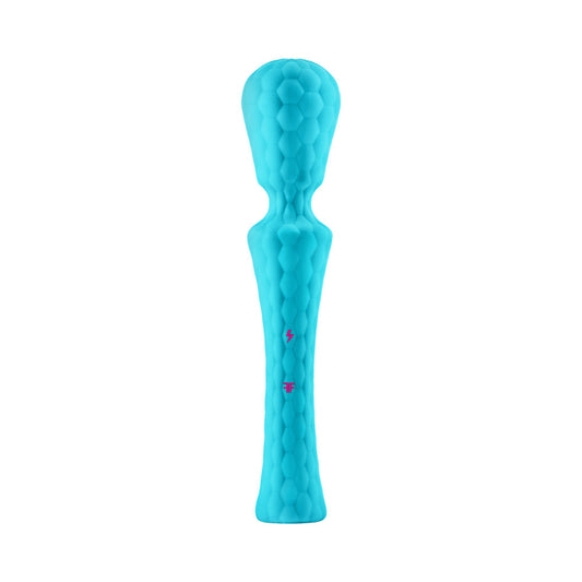 FemmeFunn Ultra Wand XL Rechargeable Flexible Textured Silicone Vibrator Turquoise - Red Garter