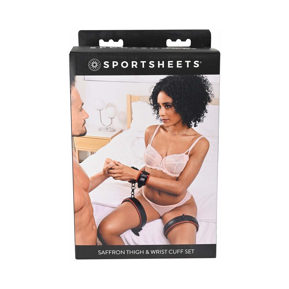 Sportsheets Saffron Adjustable Thigh & Wrist Cuff Set - Red Garter