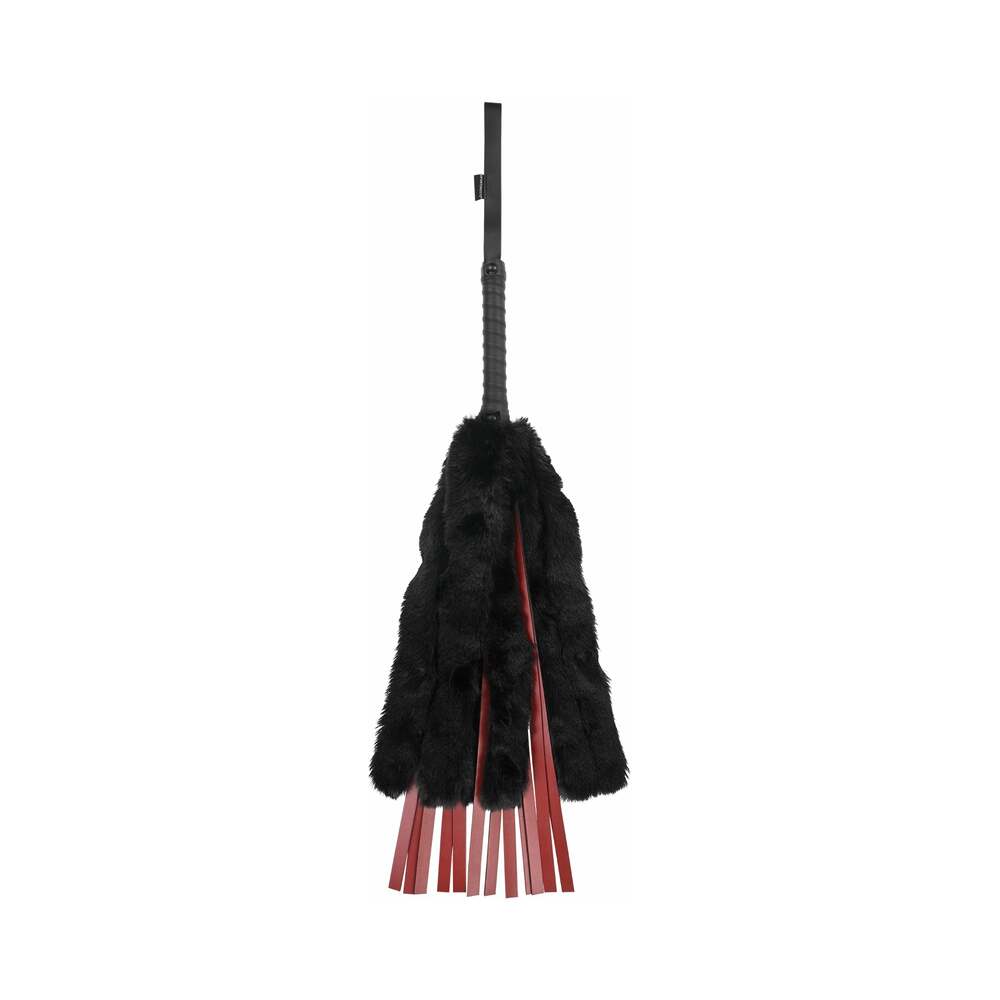 Sportsheets Saffron Faux Fur Flogger with Faux Leather Strands - Red Garter