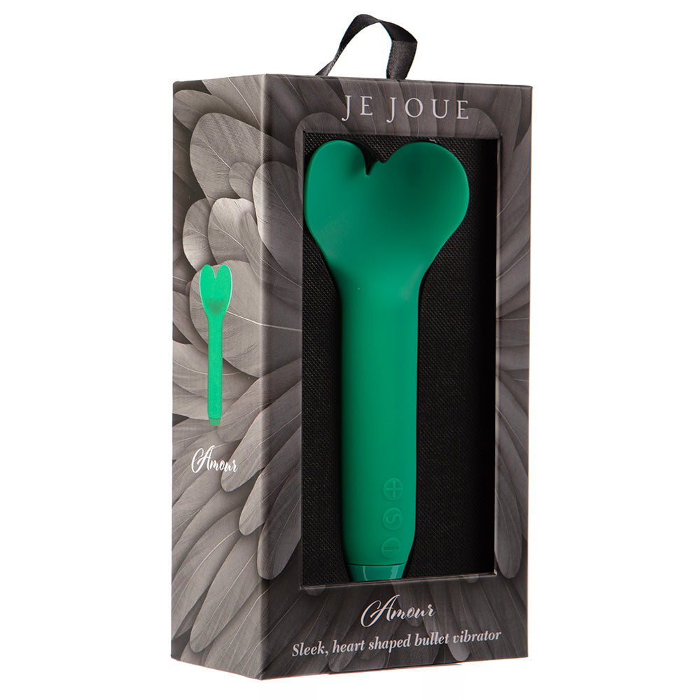 Je Joue Amour Rechargeable Silicone Heart-Shaped Fluttering Bullet Vibrator Emerald Green - Red Garter