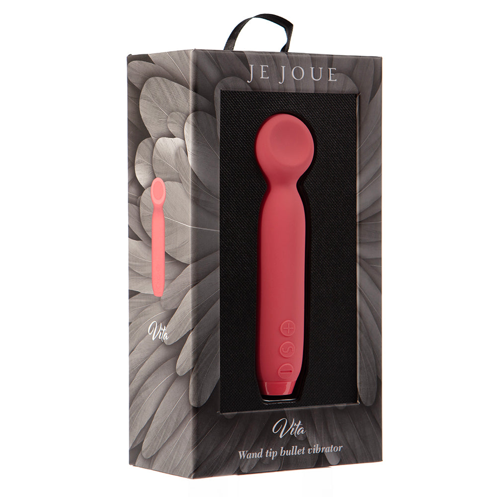 Je Joue Vita Rechargeable Silicone Wand Tip Bullet Vibrator Watermelon Pink - Red Garter