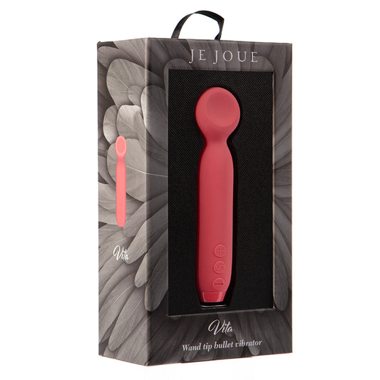 Je Joue Vita Rechargeable Silicone Wand Tip Bullet Vibrator Watermelon Pink - Red Garter