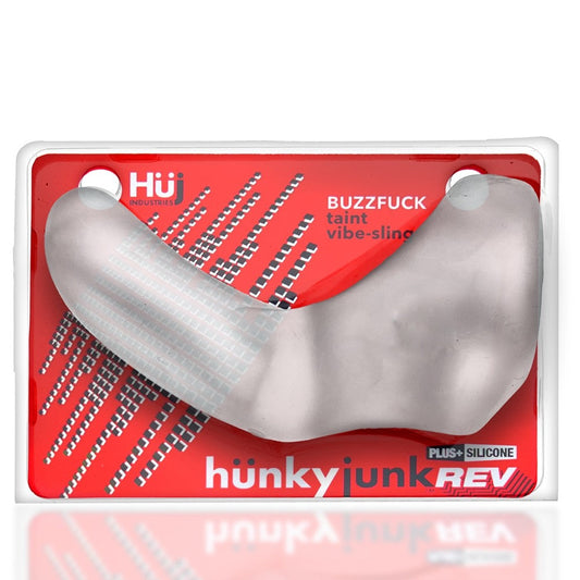 Hunkyjunk Buzzfuck Cock & Ball Sling with Taint Vibrator Clear Ice - Red Garter