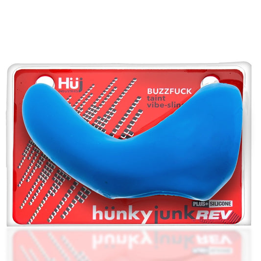 Hunkyjunk Buzzfuck Cock & Ball Sling with Taint Vibrator Teal Ice - Red Garter
