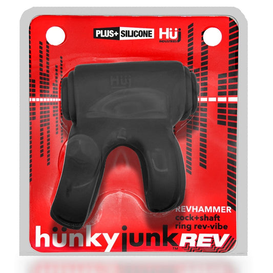 Hunkyjunk Revhammer Cock & Shaft Ring with Bullet Vibrator Tar Ice - Red Garter