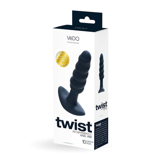 VeDO Twist Rechargeable Silicone Vibrating Anal Plug Black - Red Garter