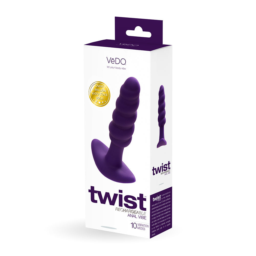 VeDO Twist Rechargeable Silicone Vibrating Anal Plug Purple - Red Garter