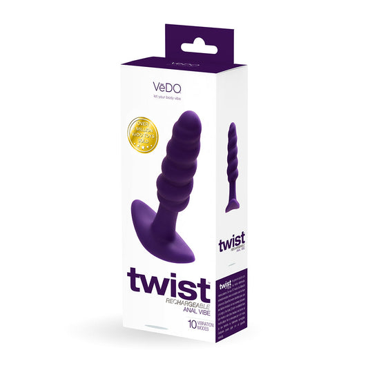 VeDO Twist Rechargeable Silicone Vibrating Anal Plug Purple - Red Garter