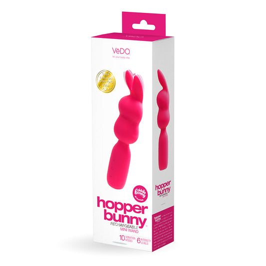 VeDO Hopper Bunny Rechargeable Silicone Mini Wand Vibrator Pink - Red Garter