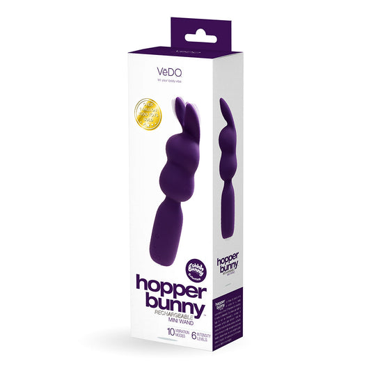 VeDO Hopper Bunny Rechargeable Silicone Mini Wand Vibrator Purple - Red Garter