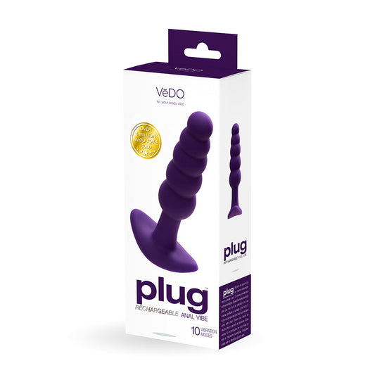 VeDO Plug Rechargeable Silicone Vibrating Anal Plug Purple - Red Garter