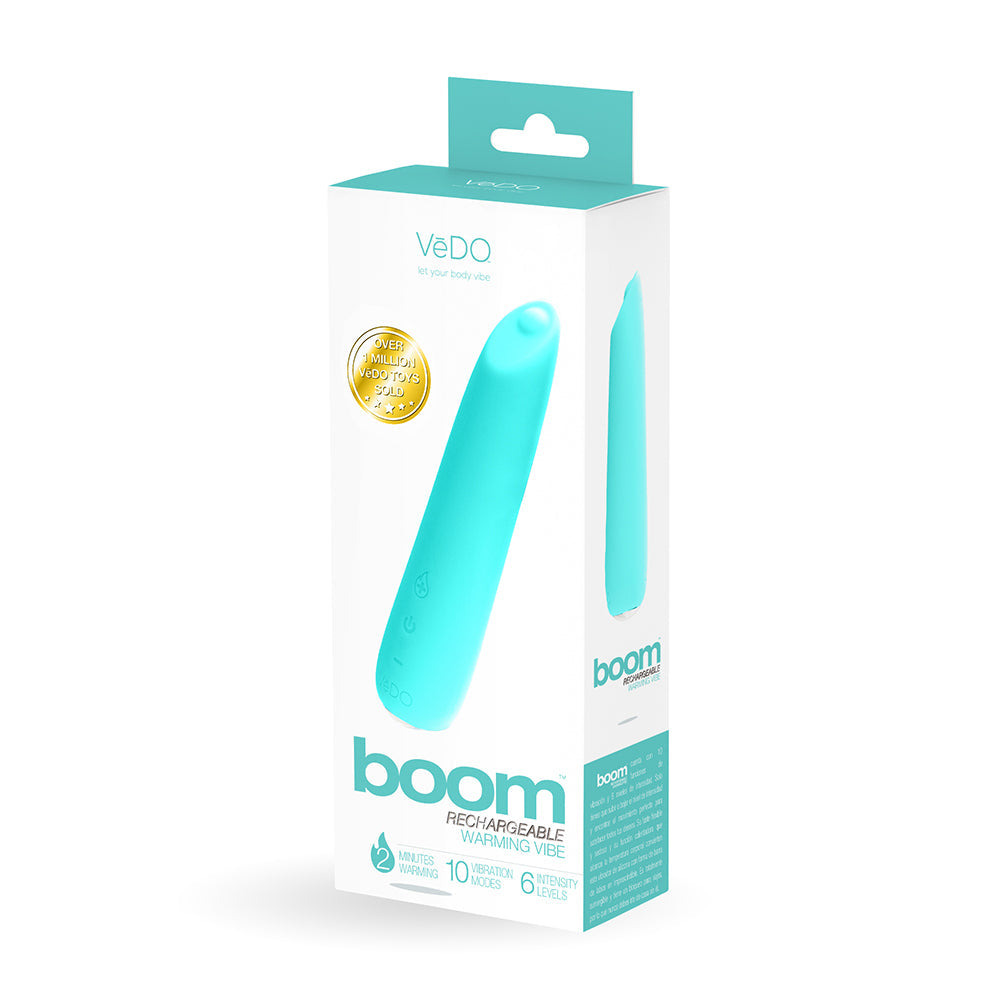 VeDO Boom Rechargeable Warming Silicone Slimline Vibrator Turquoise - Red Garter