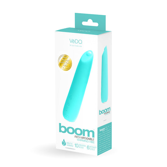VeDO Boom Rechargeable Warming Silicone Slimline Vibrator Turquoise - Red Garter