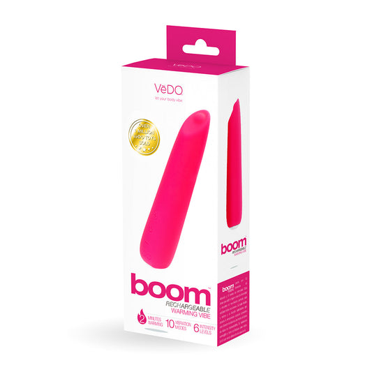 VeDO Boom Rechargeable Warming Silicone Slimline Vibrator Pink - Red Garter