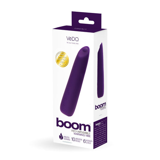 VeDO Boom Rechargeable Warming Silicone Slimline Vibrator Purple - Red Garter