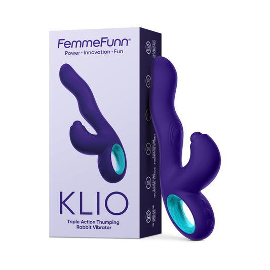 FemmeFunn Klio Rechargeable Silicone Triple Action Thumping Rabbit Vibrator Dark Purple - Red Garter