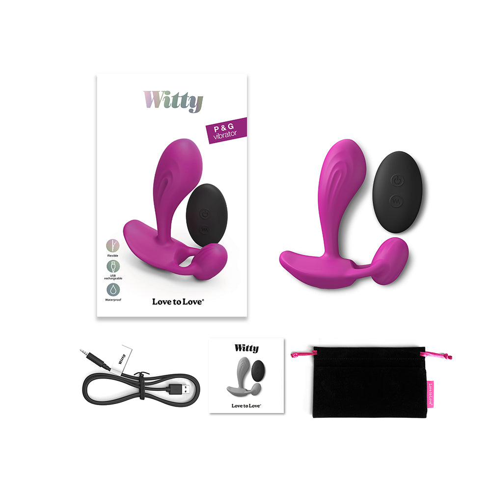 Love to Love Witty Rechargeable Remote-Controlled Silicone P & G Vibrator Sweet Orchid - Red Garter