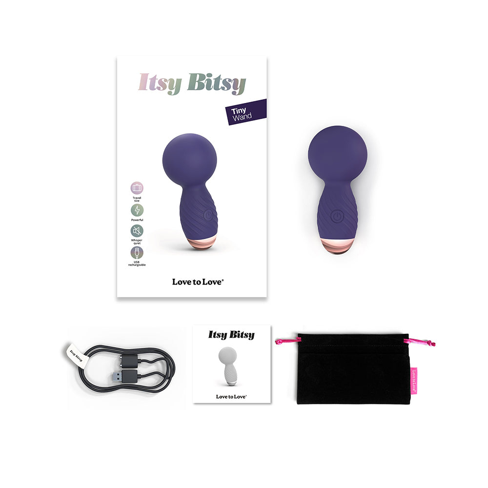 Love to Love Itsy Bitsy Rechargeable Silicone Mini Wand Vibrator Midnight Indigo - Red Garter