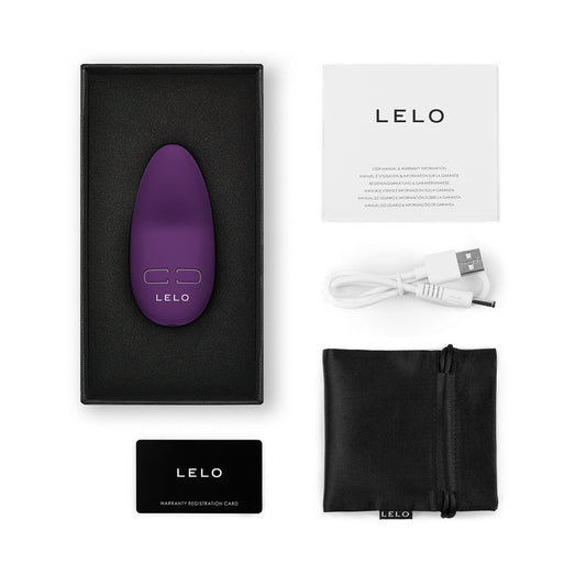 Lelo LILY 3 Rechargeable Mini Silicone Vibrator Dark Plum - Red Garter