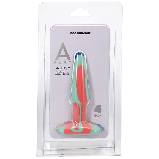 A-Play Groovy 4 in. Silicone Anal Plug Sunrise - Red Garter