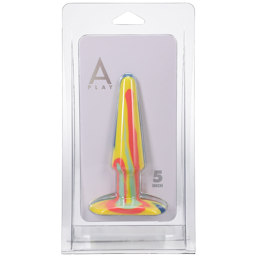 A-Play Groovy 5 in. Silicone Anal Plug Sunrise - Red Garter