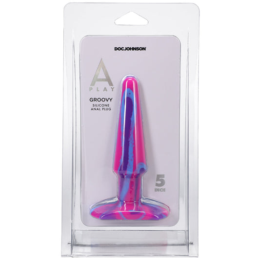 A-Play Groovy 5 in. Silicone Anal Plug Berry - Red Garter