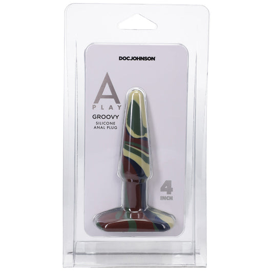 A-Play Groovy 4 in. Silicone Anal Plug Camouflage - Red Garter