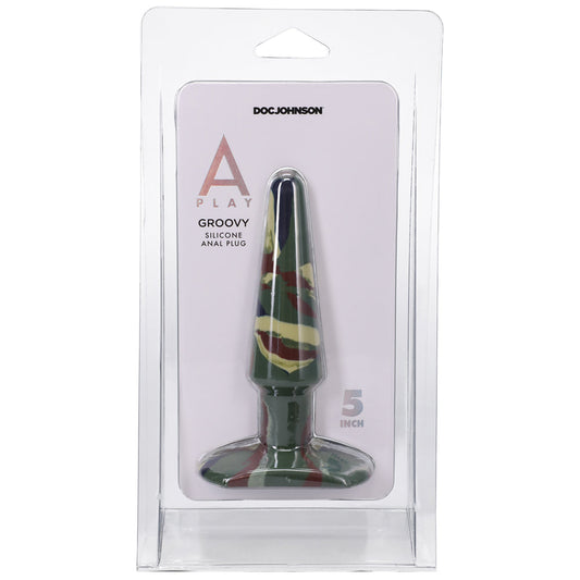 A-Play Groovy 5 in. Silicone Anal Plug Camouflage - Red Garter