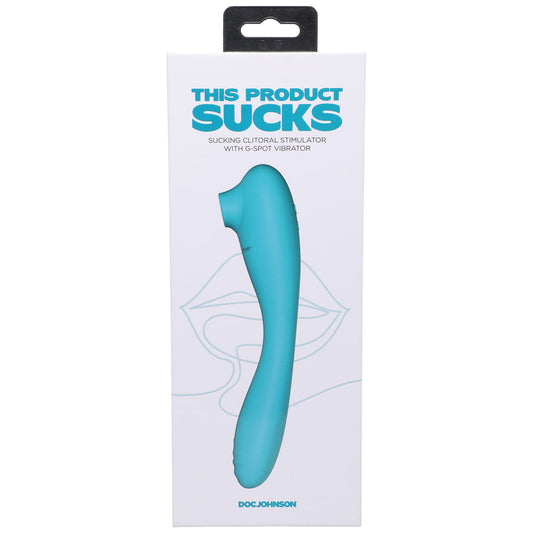 This Product Sucks Rechargeable Bendable Dual Ended Silicone Sucking Clitoral Stimulator & G-Spot Vibrator Teal - Red Garter