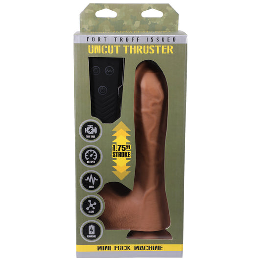 Fort Troff Uncut Thruster Mini Fuck Machine Rechargeable Remote-Controlled Silicone 8.5 in. Thrusting Dildo Tan - Red Garter