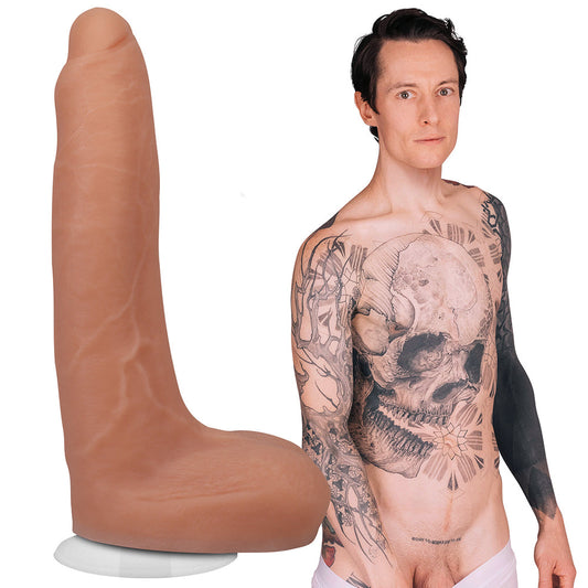 Signature Cocks Owen Gray 9 in. TRUSKYN Silicone Dildo with Vac-U-Lock Suction Cup - Red Garter