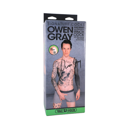 Signature Cocks Owen Gray 9 in. ULTRASKYN Dildo with Vac-U-Lock Suction Cup - Red Garter