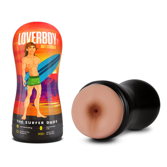 Loverboy The Surfer Dude Self-Lubricating Anal Stroker Beige - Red Garter