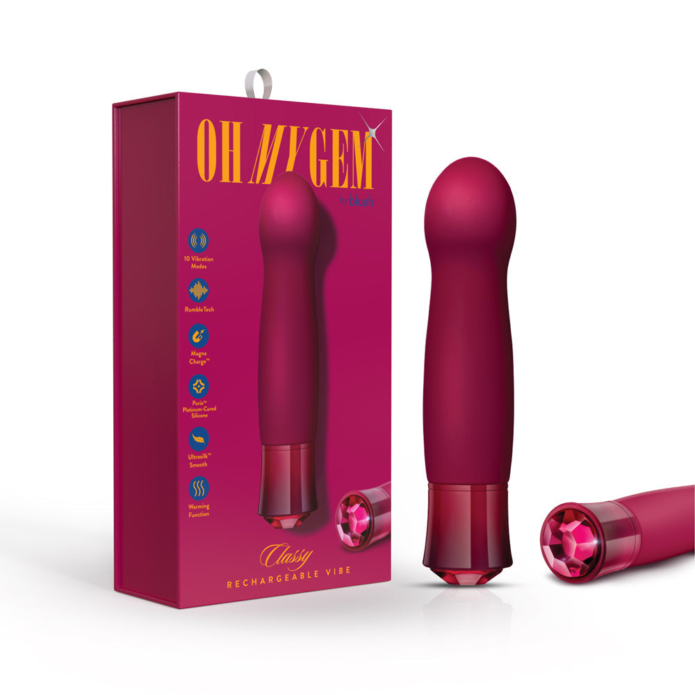 Blush Oh My Gem Classy Rechargeable Warming Silicone G-Spot Vibrator Garnet - Red Garter
