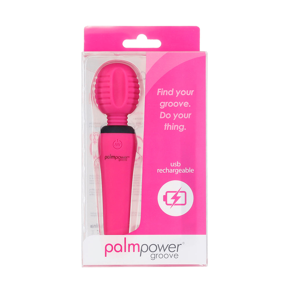 PalmPower Groove Rechargeable Silicone Mini Wand Massager Fuchsia - Red Garter