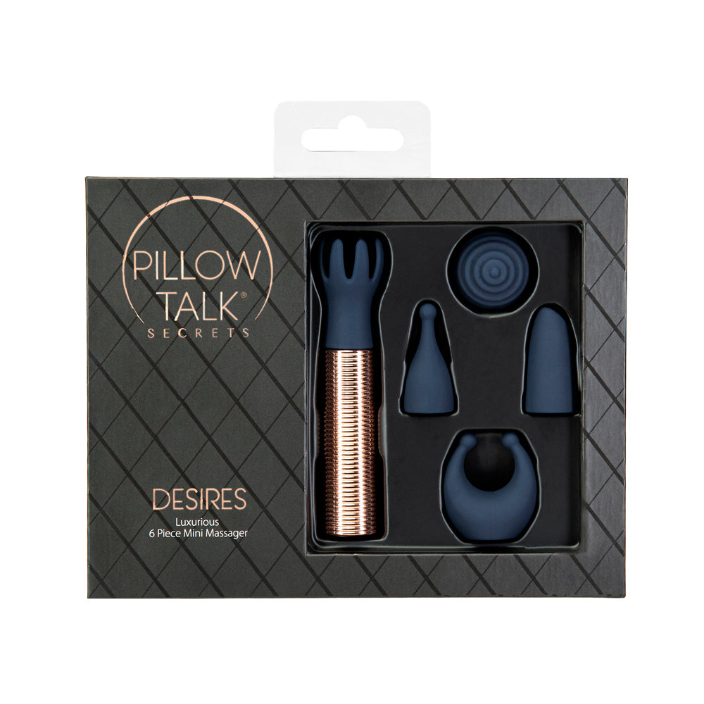 Pillow Talk Secrets Desires 6-Piece Silicone Mini Massager Set Navy - Red Garter