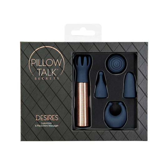 Pillow Talk Secrets Desires 6-Piece Silicone Mini Massager Set Navy - Red Garter