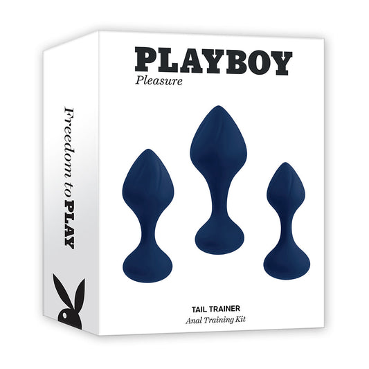 Playboy Tail Trainer 3-Piece Silicone Anal Plug Training Kit Navy - Red Garter