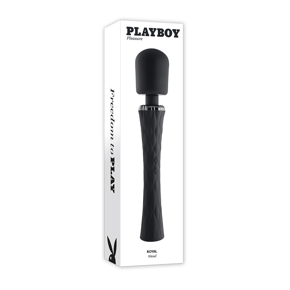 Playboy Royal Rechargeable Silicone Wand Vibrator Black - Red Garter