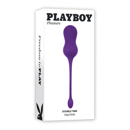 Playboy Double Time Rechargeable Remote Controlled Vibrating Silicone Dual Kegel Balls Acai - Red Garter