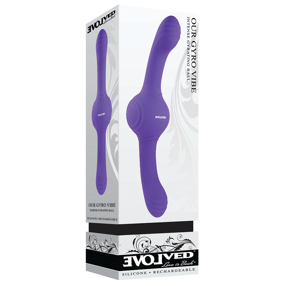 Evolved Our Gyro Vibe Rechargeable Dual Ended Gyrating Silicone Vibrator Purple - Red Garter