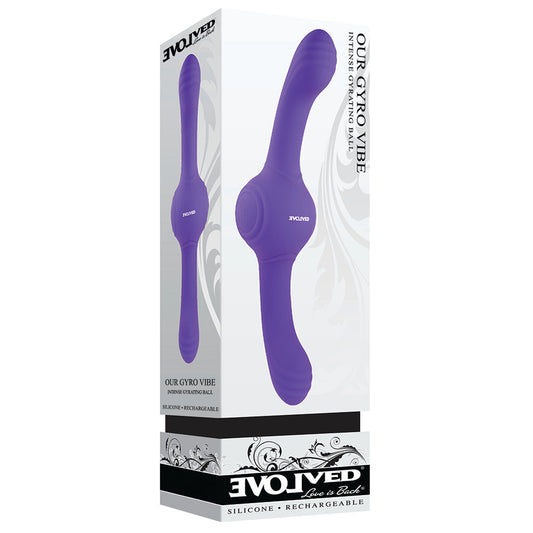 Evolved Our Gyro Vibe Rechargeable Dual Ended Gyrating Silicone Vibrator Purple - Red Garter