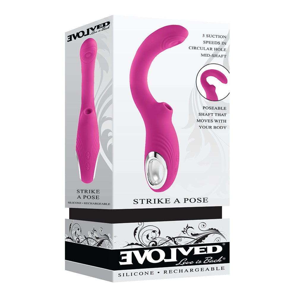 Evolved Strike A Pose Rechargeable Posable Tapping Suction Silicone Vibrator Pink - Red Garter