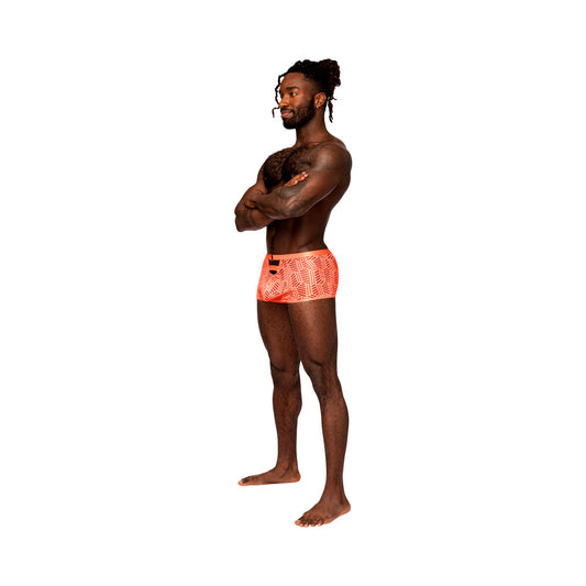 Male Power Rude Awakening Cheeky Cutout Short Neon Orange XL - Red Garter