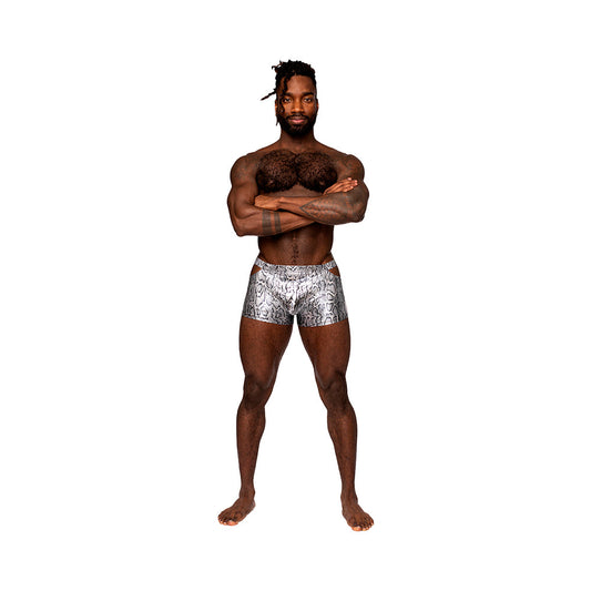 Male Power S'naked Pouch Short Silver/Black XL - Red Garter